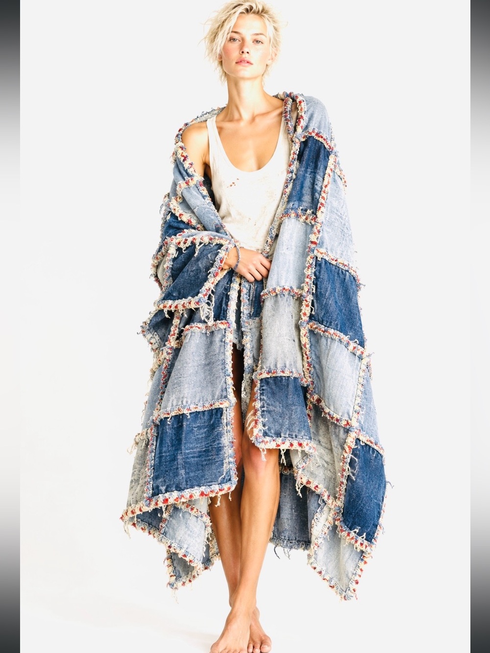 Stunning handmade double denim rag quilt
